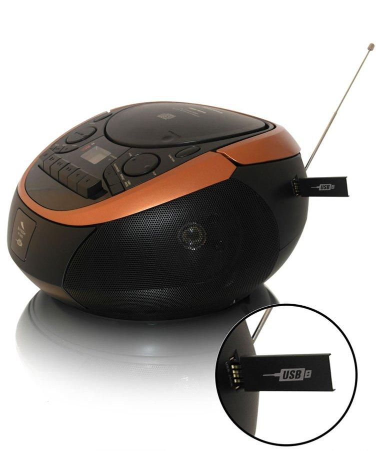 Radio cassette CD - Sytech SY 2023 Bronce, Lector CD, Radio FM, USB Reproductor