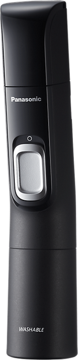 Schwarzer Panasonic Trimmer mit dem Text "Washable" und einem silbernen Knopf.