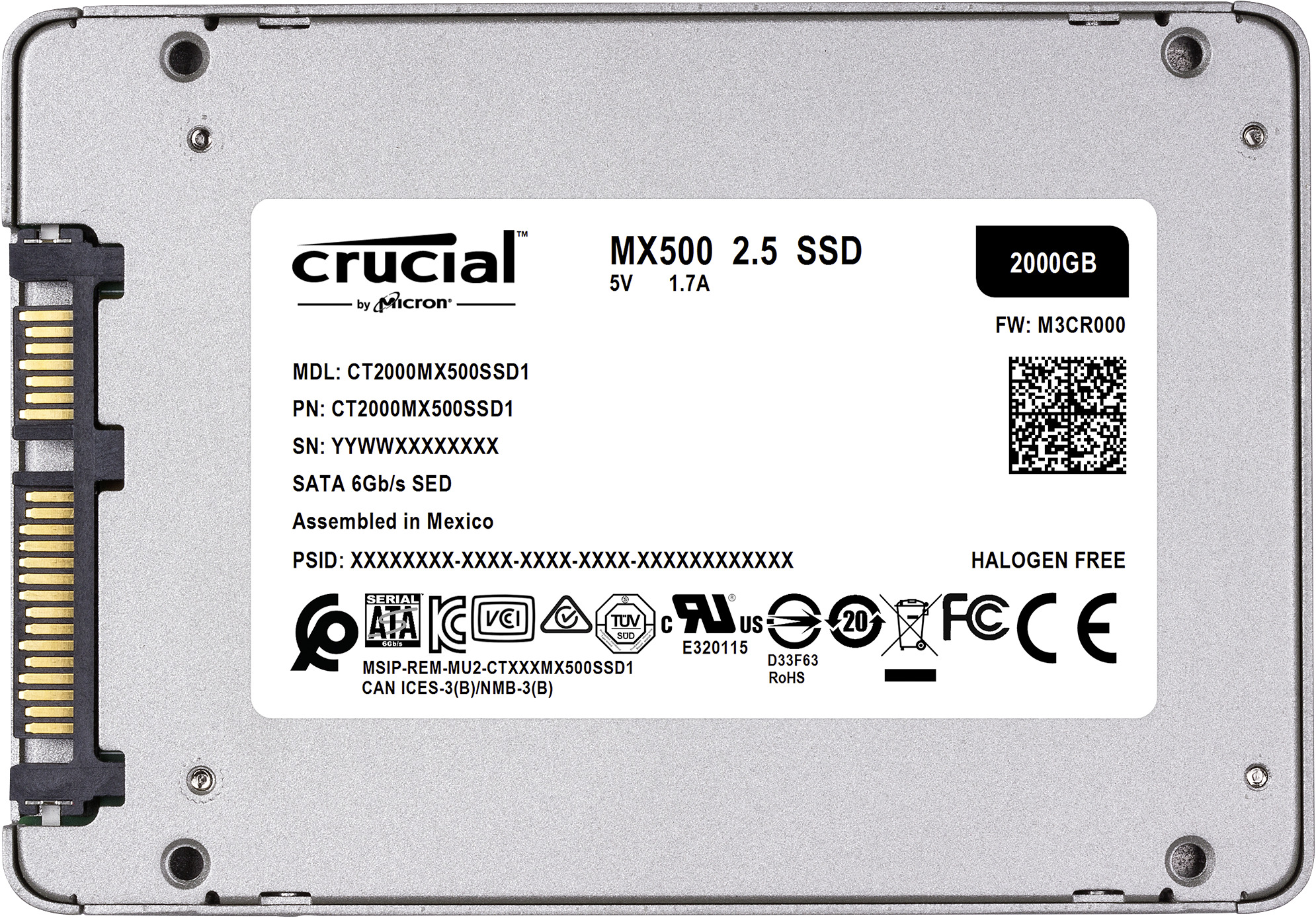 CRUCIAL MX500 Festplatte, 2 TB SSD SATA 6 Gbps, 2,5 Zoll, intern
