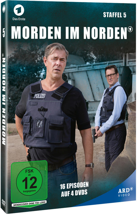 DVD-Cover mit zwei Männern in Polizeiuniform. Der Titel ist Morden im Norden.