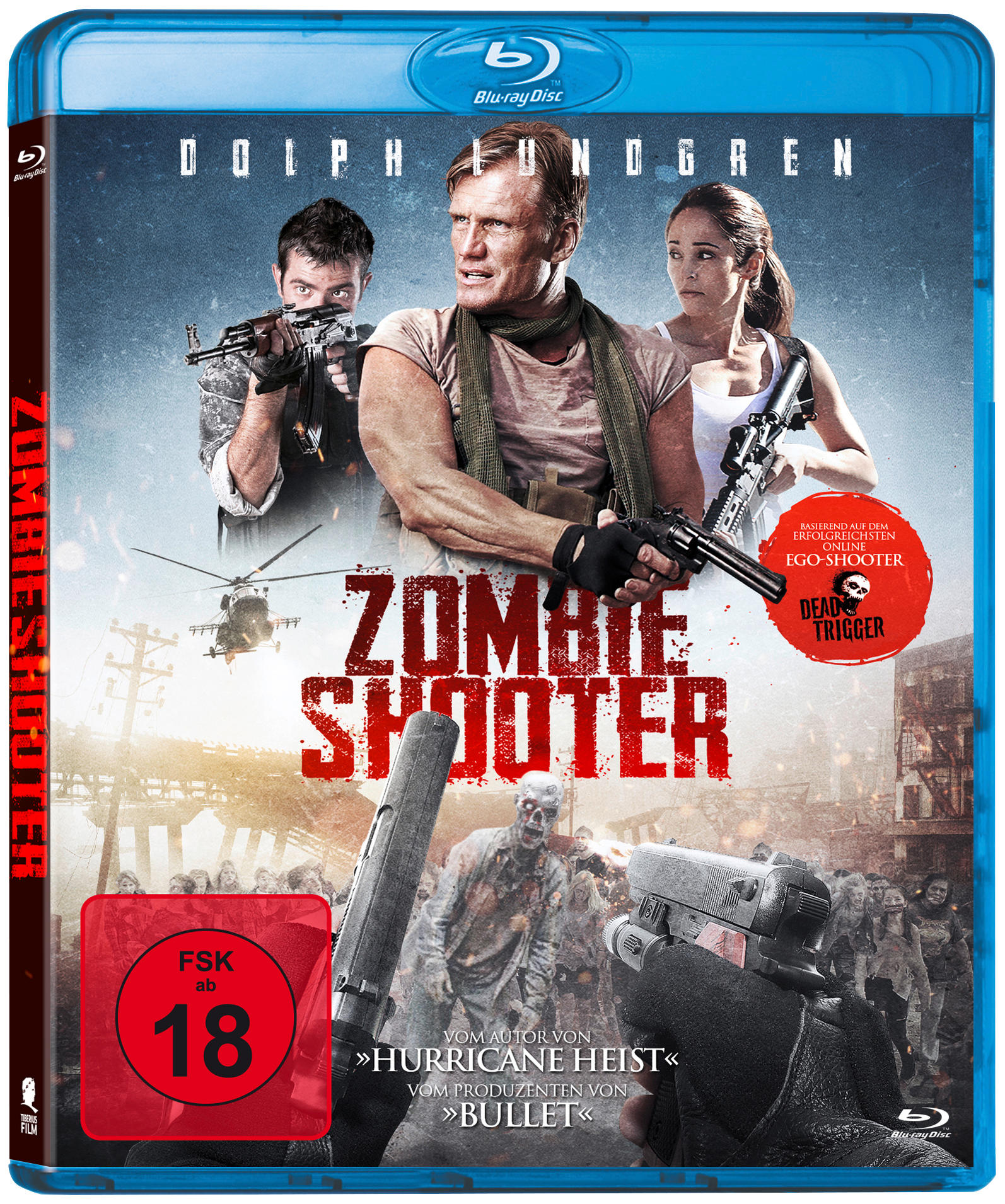Zombie Shooter Blu-ray-Cover. Mit Dolph Lundgren, Zombies und Waffen.