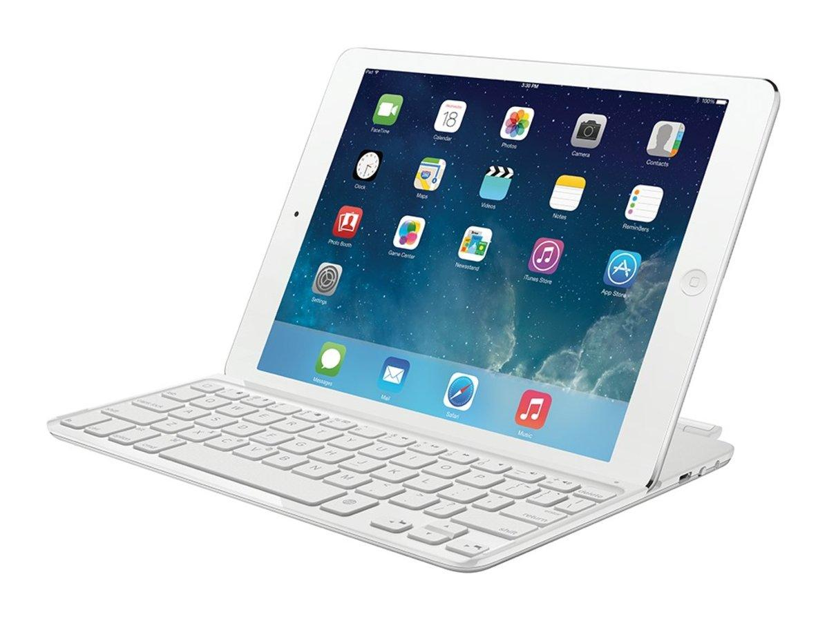 Funda con teclado para iPad Air - Logitech Ultrathin Cover, Bluetooth, color blanco