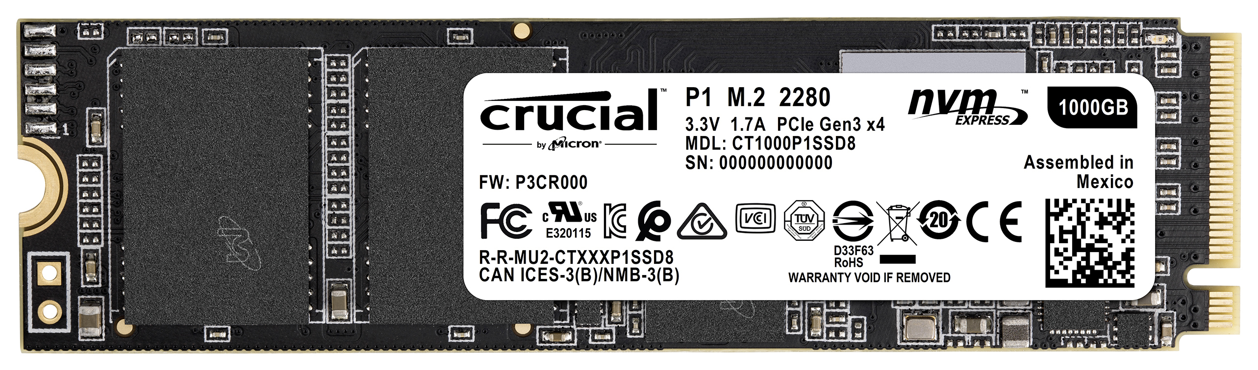 CRUCIAL CT1000P1SSD8 Festplatte, 1 TB SSD M.2 via PCIe, intern