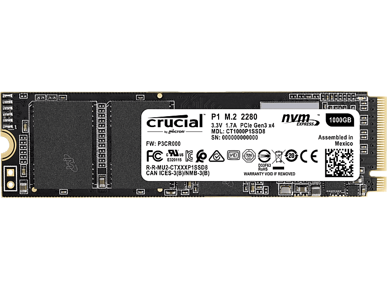 CRUCIAL Festplatte, intern M.2 TB 1 via PCIe, CT1000P1SSD8 SSD