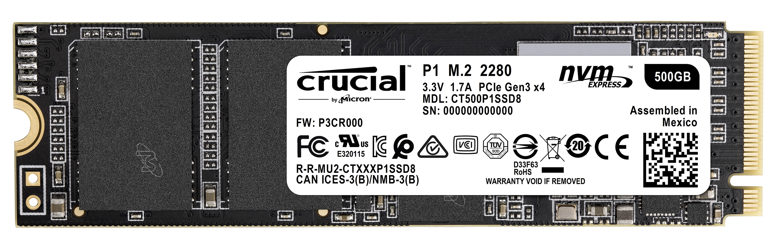 CRUCIAL CT500P1SSD8 Festplatte, 500 via M.2 GB PCIe, SSD intern