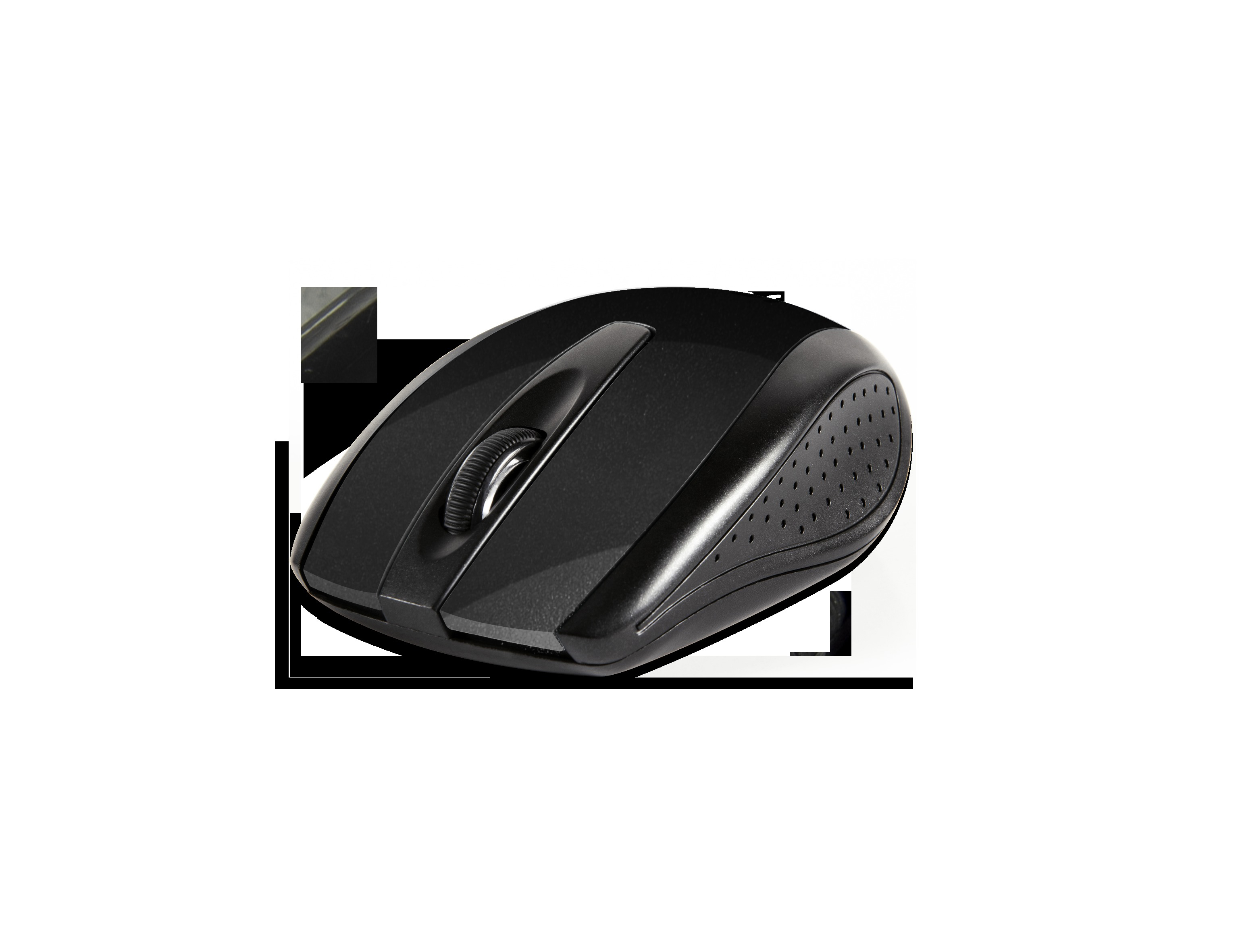 Schwarze kabellose Computermaus mit Scrollrad.