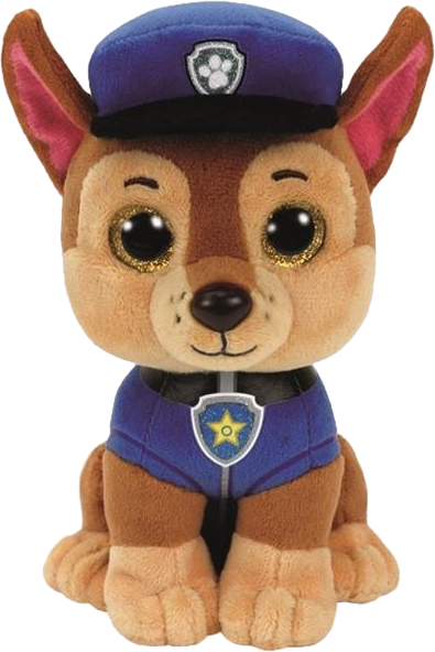 Ein Ty Beanie Boo Hunde-Plüschtier, ein brauner und blauer Hund mit großen Augen.