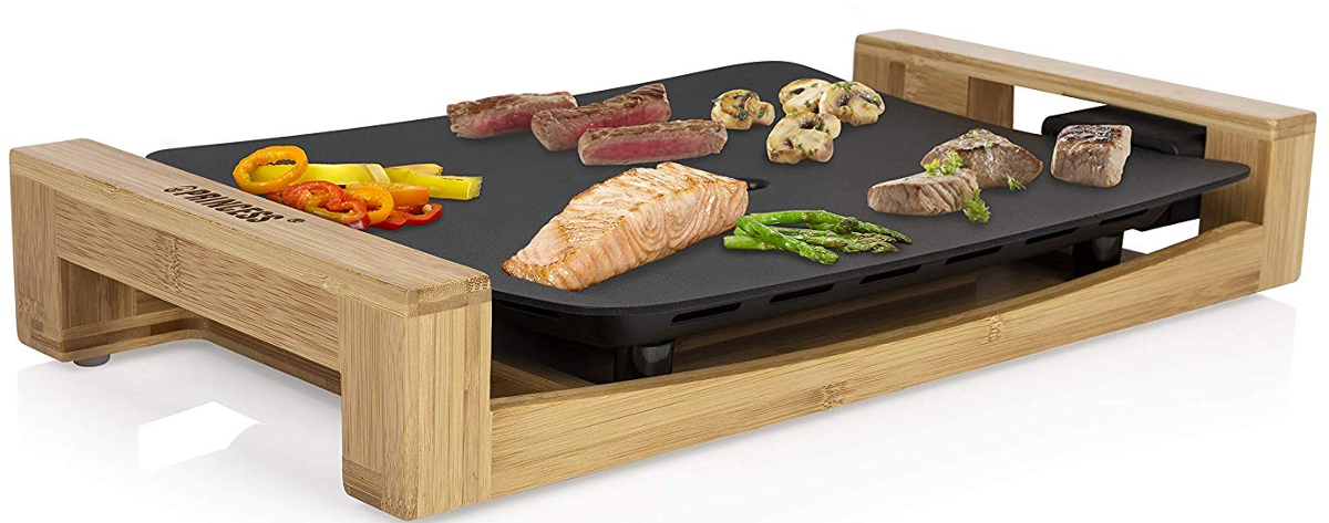 PRINCESS Pure Chef Bambus - Tischgrill (Schwarz/Braun)