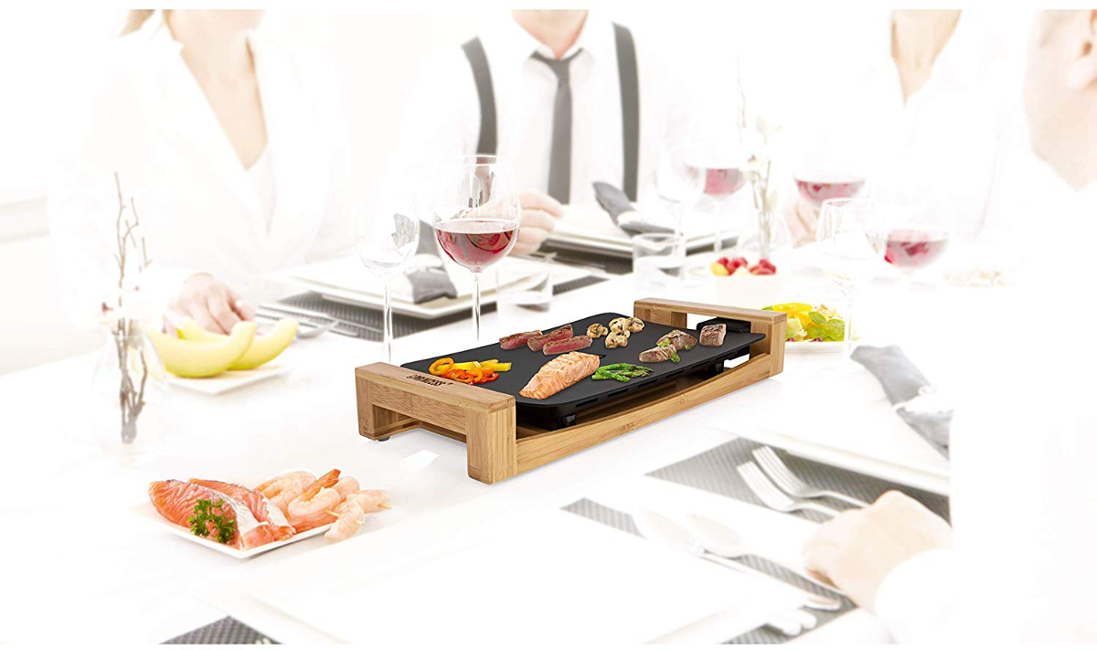 PRINCESS Pure Chef Bambus - Tischgrill (Schwarz/Braun)
