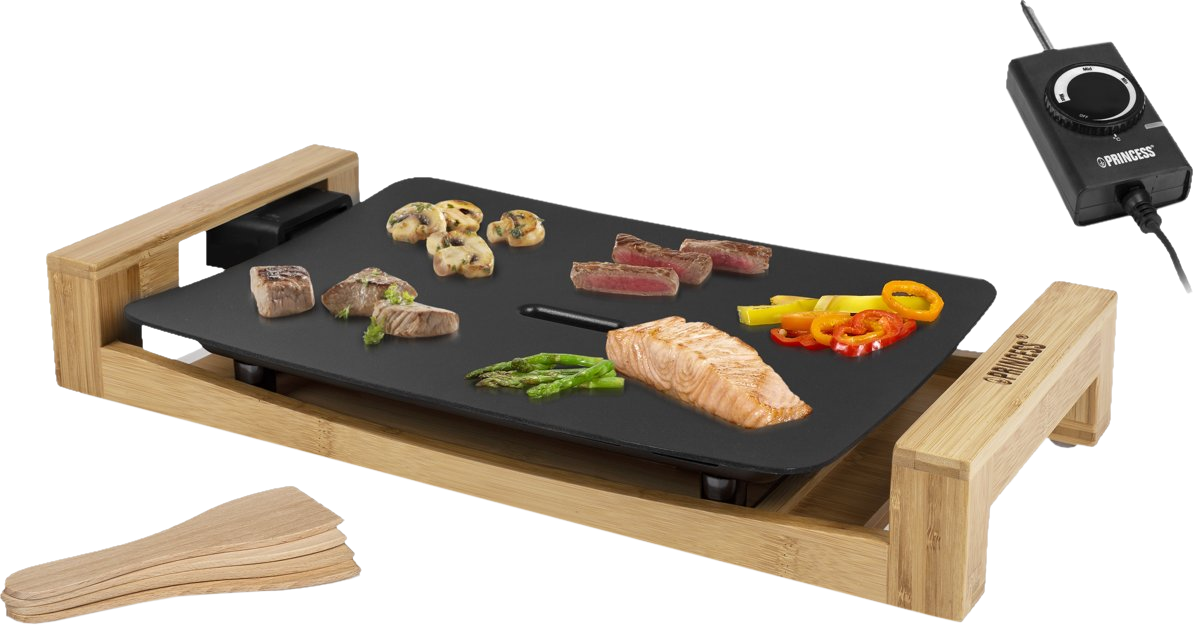PRINCESS Pure Chef Bambus - Tischgrill (Schwarz/Braun)