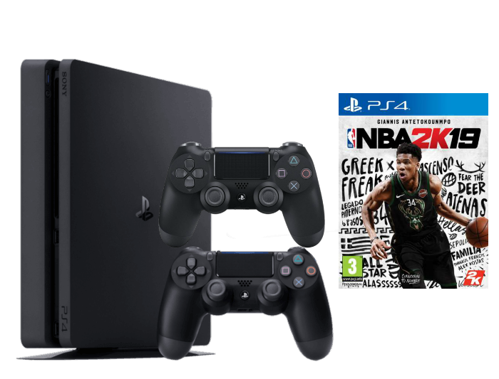 Pack Consola - Sony - PS4 Slim, Negra, 1TB, 2 Mandos, DualShock + Juego NBA2K 2019 