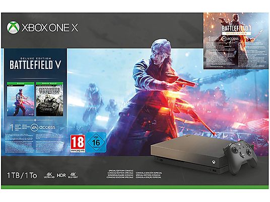 Consola - Xbox One X + Battlefield V- 4K, 12 GB, 6 Teraflops, 1 TB, Negro