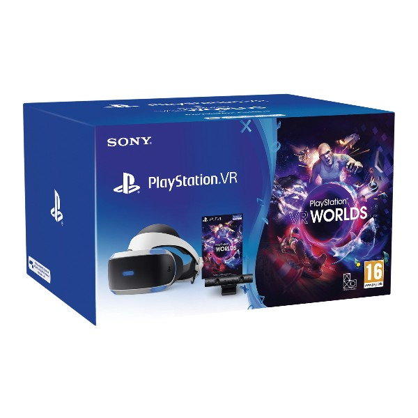 Gafas de realidad virtual - Sony PlayStation VR, Cámara V2 + PS4 VR Worlds (Descarga), Para PS4