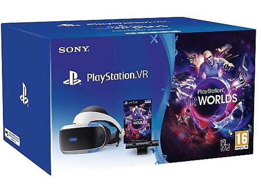 Gafas de realidad virtual - Sony PlayStation VR, Cámara V2 + PS4 VR Worlds (Descarga), Para PS4