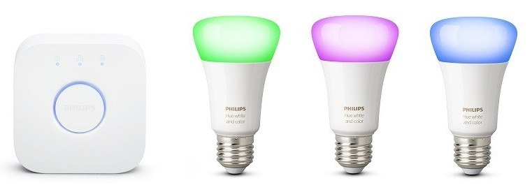 Pack bombillas + puente - Philips Hue White Color, 3 bombillas, Puente para sistema luz inteligente