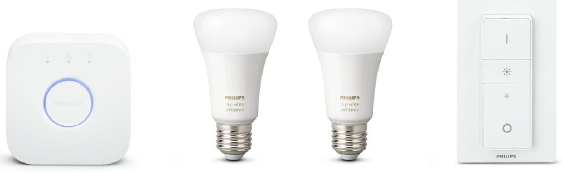 Philips Iluminación Marca modelo hue white ambiance 2 pack bombillas puente atenuador enchufes inteligentes kit de inicio e27 led blanco