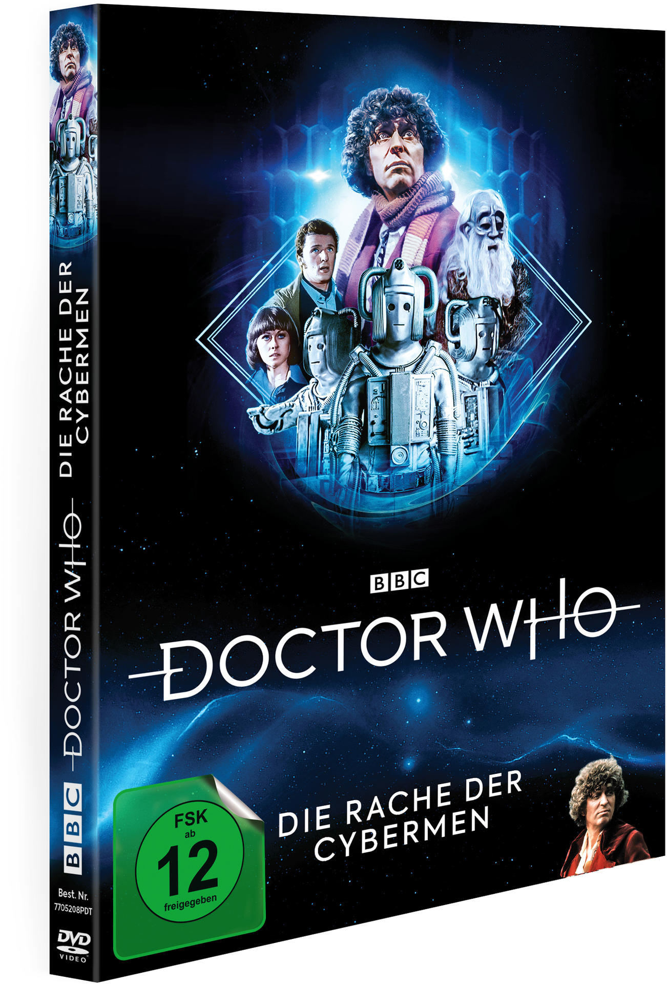 Eine Doctor Who DVD-Box mit den Cybermen, Darstellern und blauem Hintergrund.