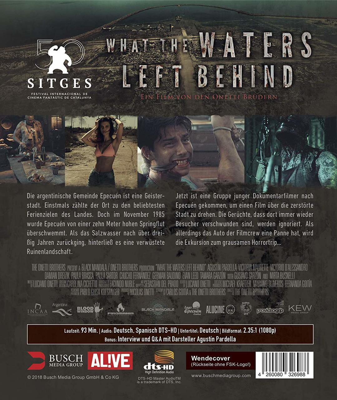 Ein Filmplakat für 'What the Waters Left Behind' mit Text und Bildern.