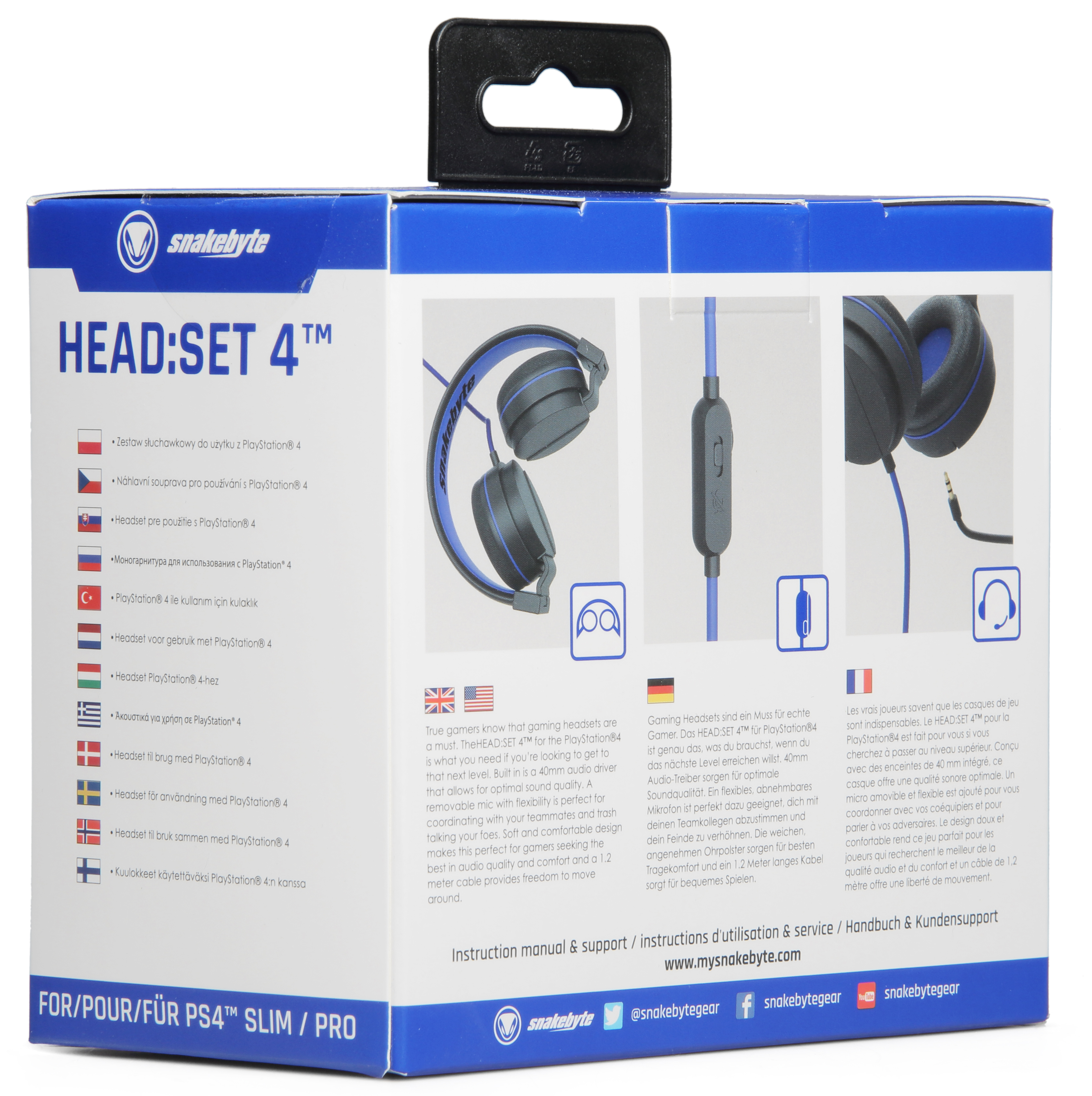 SNAKEBYTE und , Headset Gaming 4 On-ear abnehmbaren Stereo Mikrofon Schwarz/Blau Headset