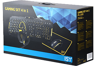 ISY IPG-1000, Gaming Tastatur, Maus, Headset & Mauspad, Rubberdome, kabelgebunden, Schwarz/Gelb