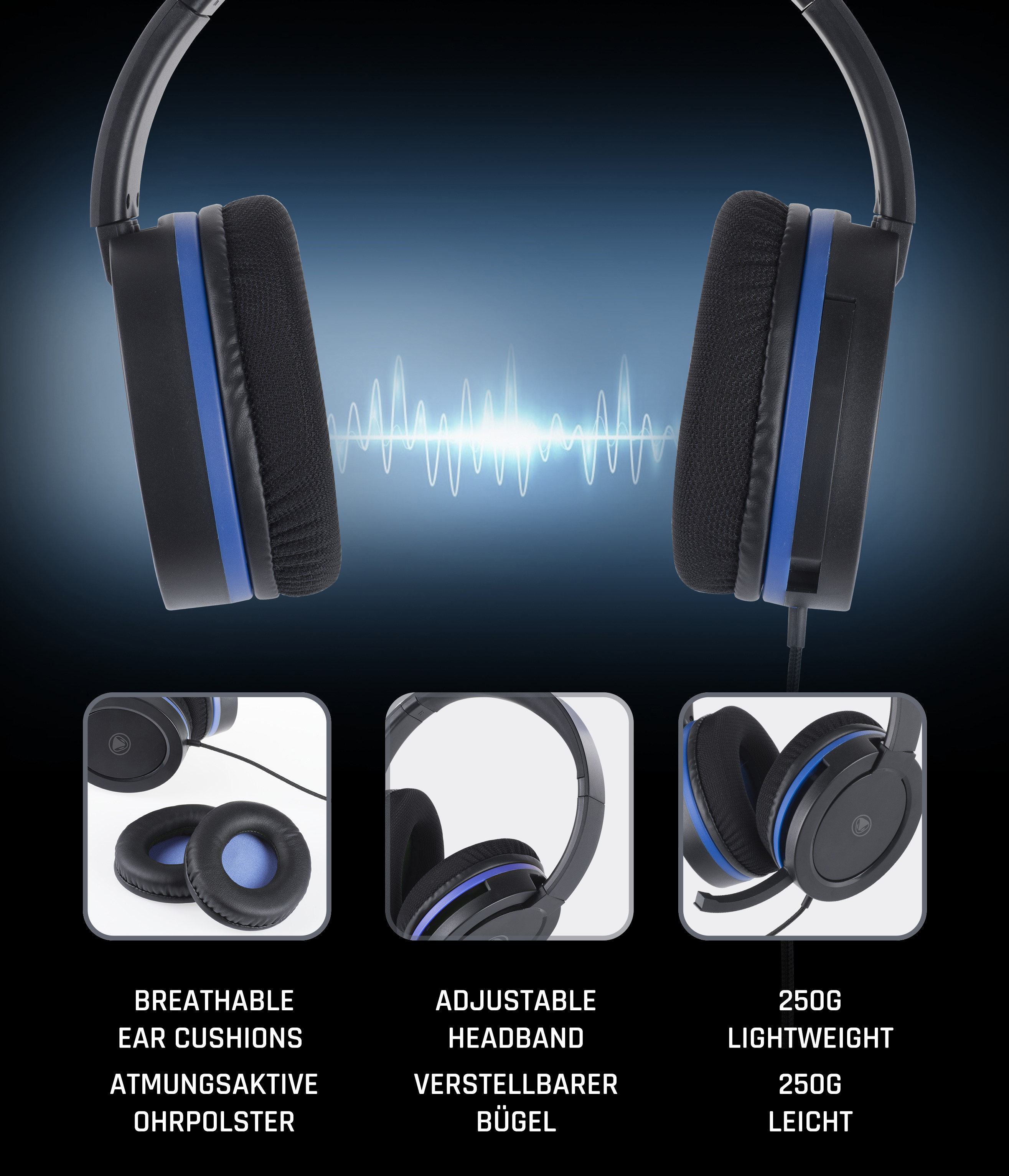 SNAKEBYTE PS4 Schwarz/Blau SET PRO™ Zubehör, mit Stereo 4 Gaming On-ear HEAD Headset
