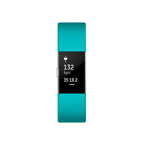 Pulsera de actividad - Fitbit Charge 2, Ritmo Cardíaco, Turquesa y Plata, Grande