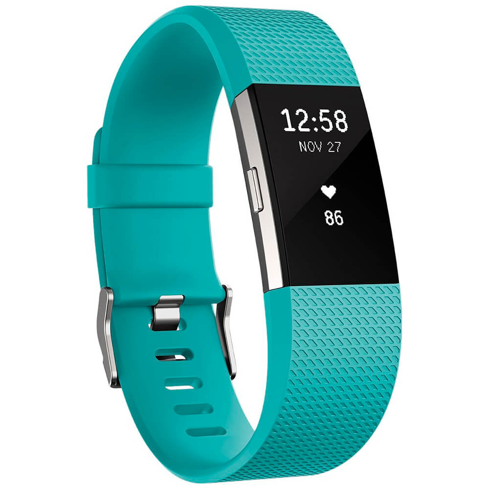 Pulsera de actividad - Fitbit Charge 2, Ritmo Cardíaco, Turquesa y Plata, Grande