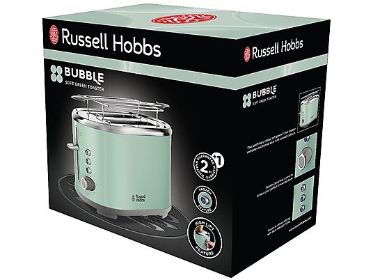 Tostadora - Russell Hobbs 25080-56, 2 rebanadas cortas, Función descongelado, Verde pastel