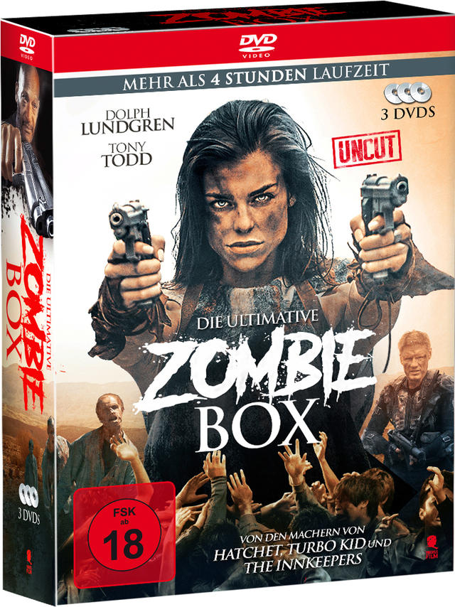 DVD-Box-Art mit einer Frau, die Waffen hält, umgeben von Zombies.