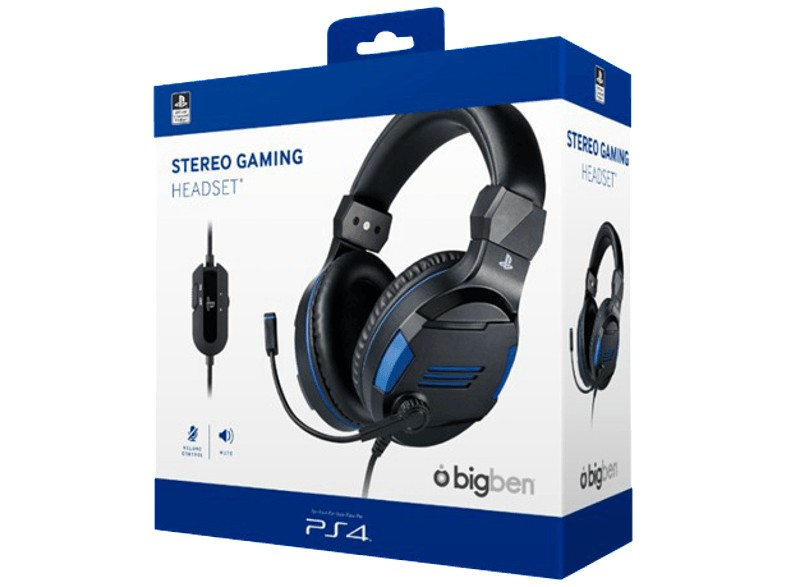 Caja de auriculares para juegos, auriculares negros y azules visibles. Imagen de auriculares.