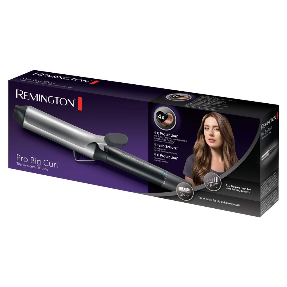 A Remington Pro Big Curl hair curler in a box, with a woman's photo.