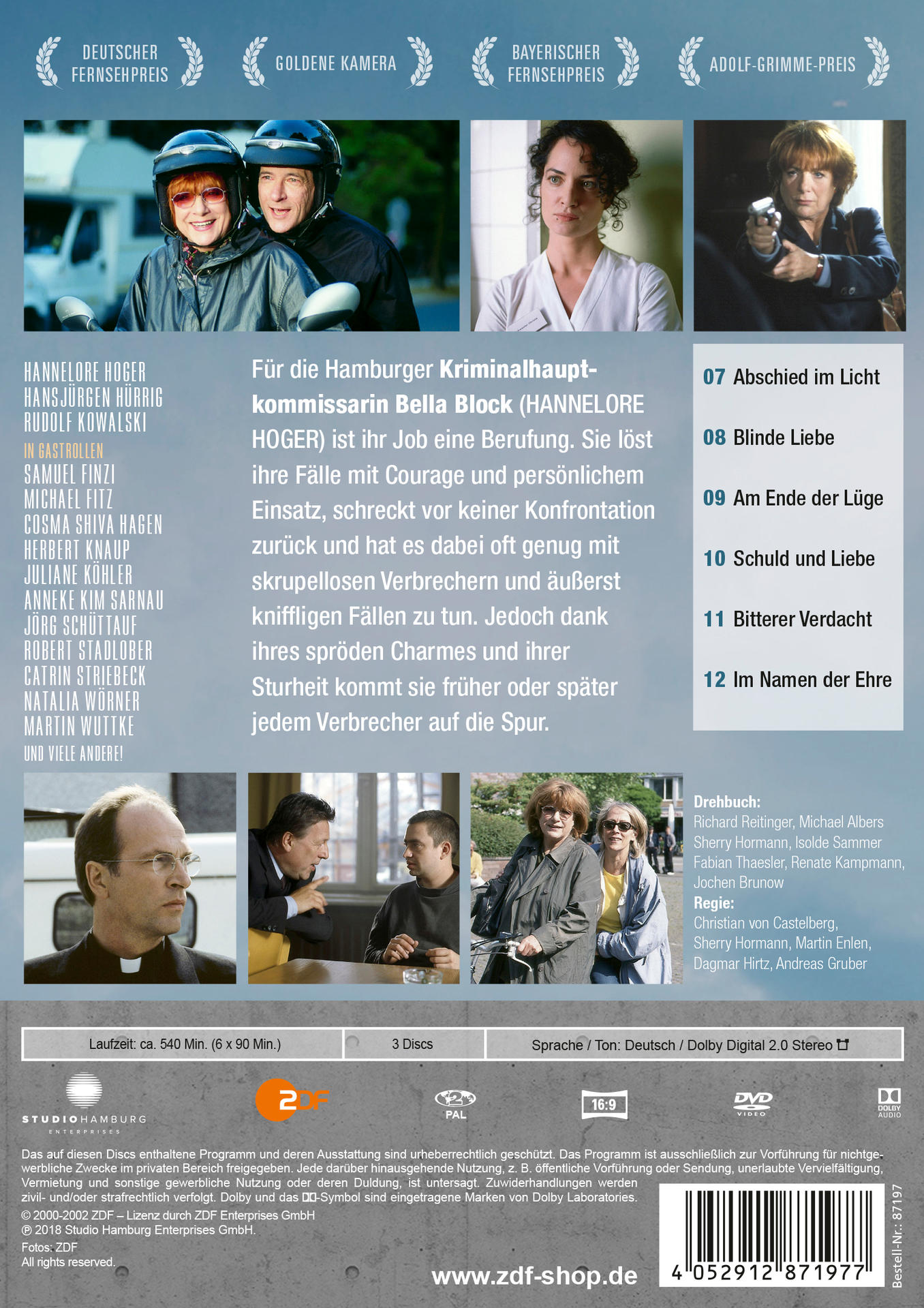 Rückseite einer DVD mit Schauspielern und Episodentiteln. ZDF-Logo ist sichtbar.