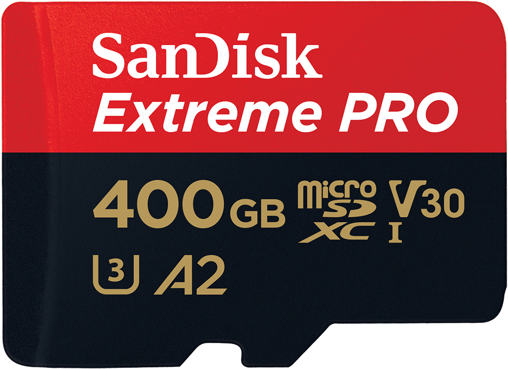 SANDISK Extreme PRO® 170MB/S CL10 A2+AD - Micro-SDXC-Speicherkarte  (400 GB, 170 Gbit/s, Schwarz/Rot)