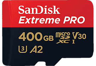 SANDISK Extreme PRO® 170MB/S CL10 A2+AD - Micro-SDXC-Speicherkarte  (400 GB, 170 Gbit/s, Schwarz/Rot)