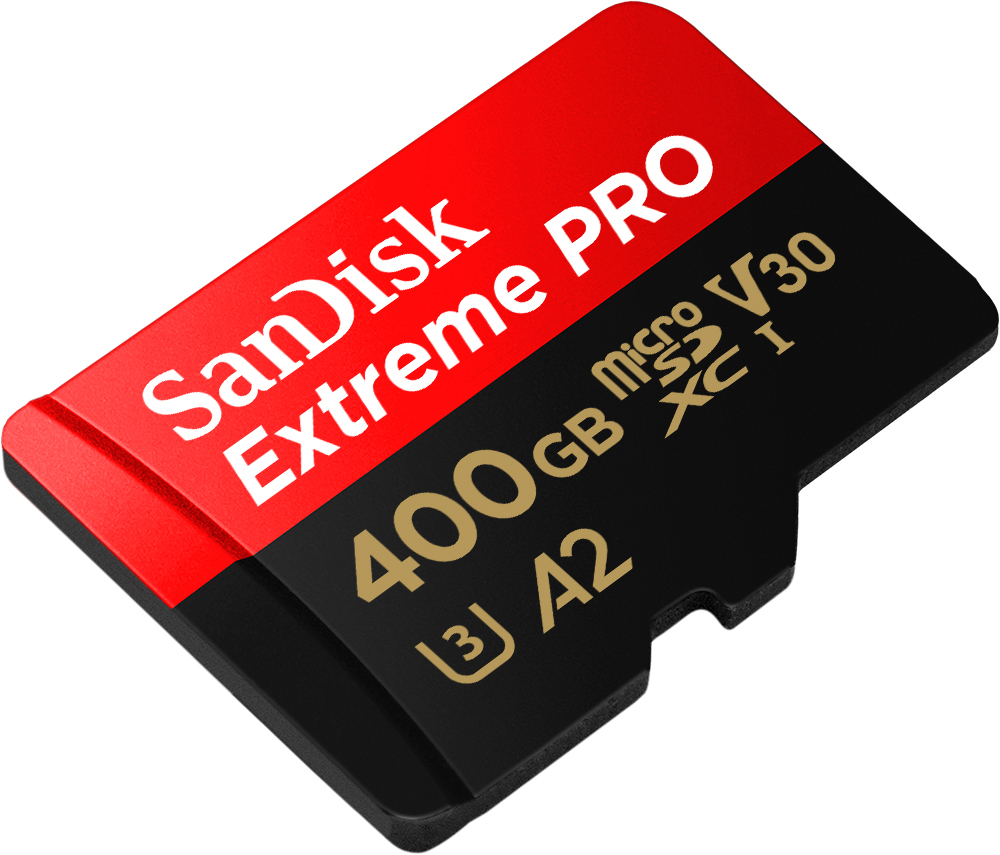 SANDISK Extreme PRO® 170MB/S CL10 A2+AD - Micro-SDXC-Speicherkarte  (400 GB, 170 Gbit/s, Schwarz/Rot)
