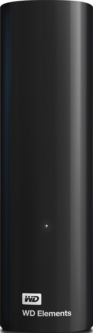 Hard disk esterno WD Elements nero. Ha una forma alta e cilindrica.