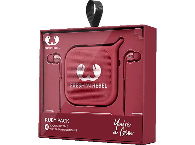 FRESH N REBEL Gift Pack Rockbox Pebble + Vibe oortjes Ruby (8GIFT04RU)