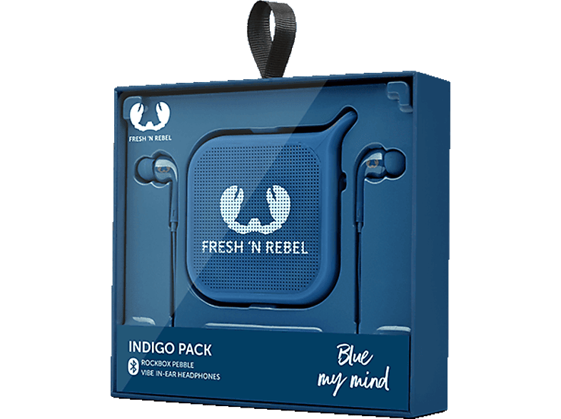 FRESH N REBEL Gift Pack Rockbox Pebble + Vibe oortjes Indigo (8GIFT04IN)