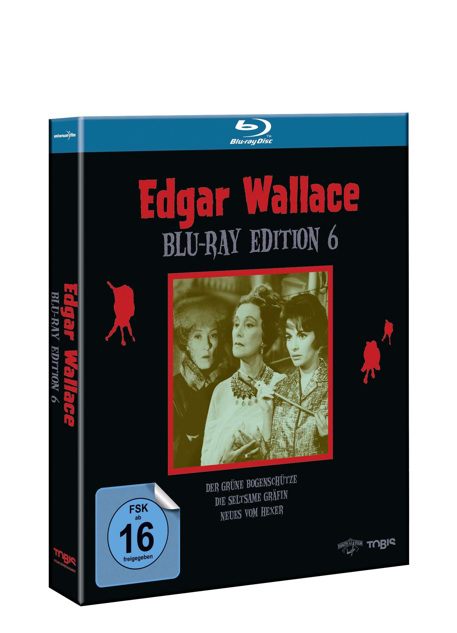 Blu-ray-Box für 'Edgar Wallace'. Zeigt drei Frauen auf dem Cover. Dunkler Hintergrund mit roten Akzenten.