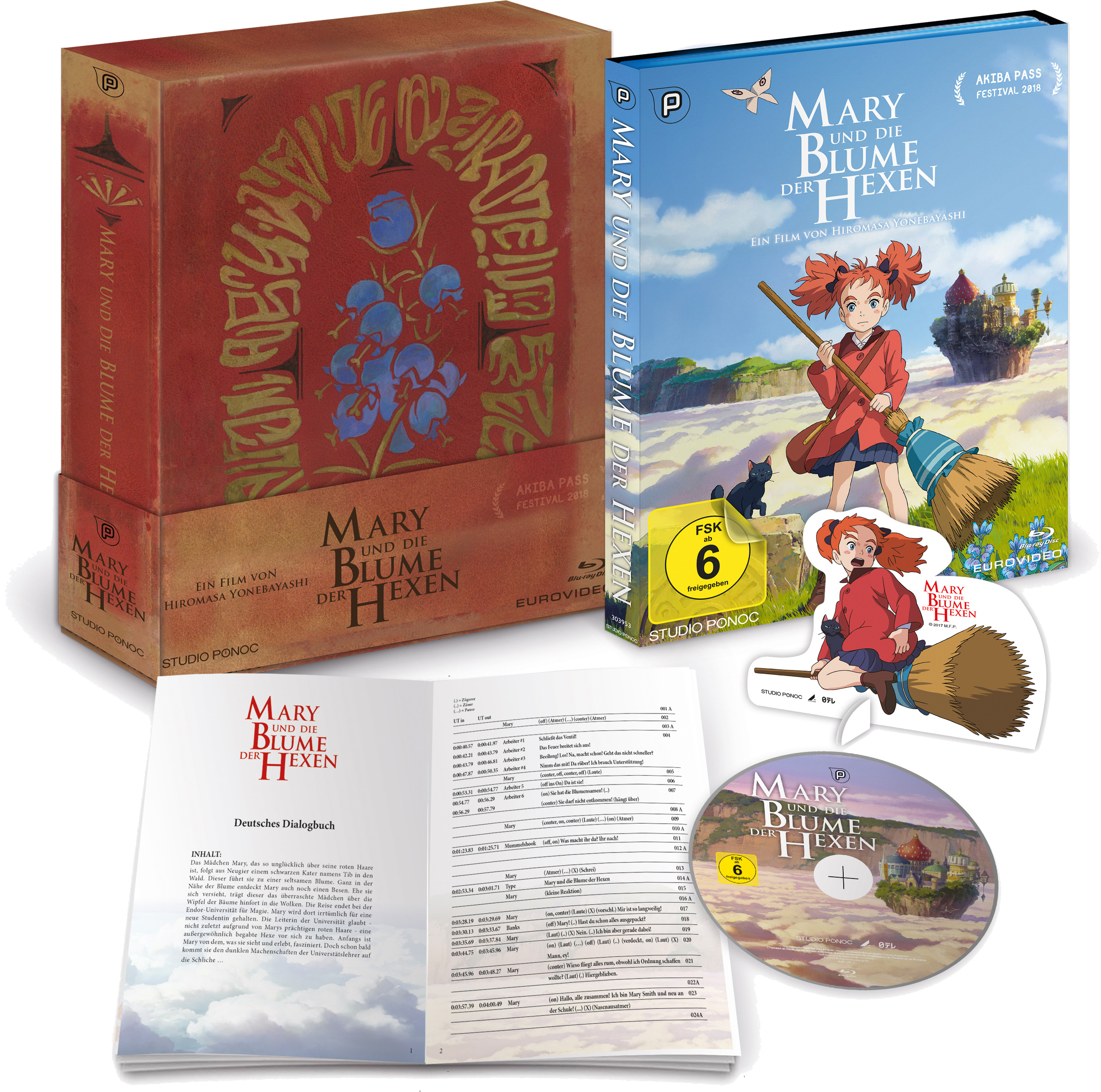Boxset und Blu-ray-Disc für 'Mary and The Witch's Flower'. Mit Charakterkunst und einem Booklet.