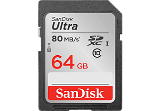 SANDISK Ultra - SDXC-Speicherkarte  (64 GB, 80 MB/s, Silber/Schwarz)