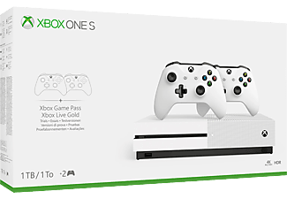 Xbox One S 1To + Lot de 2 contrôleurs - Console de jeu - Blanc