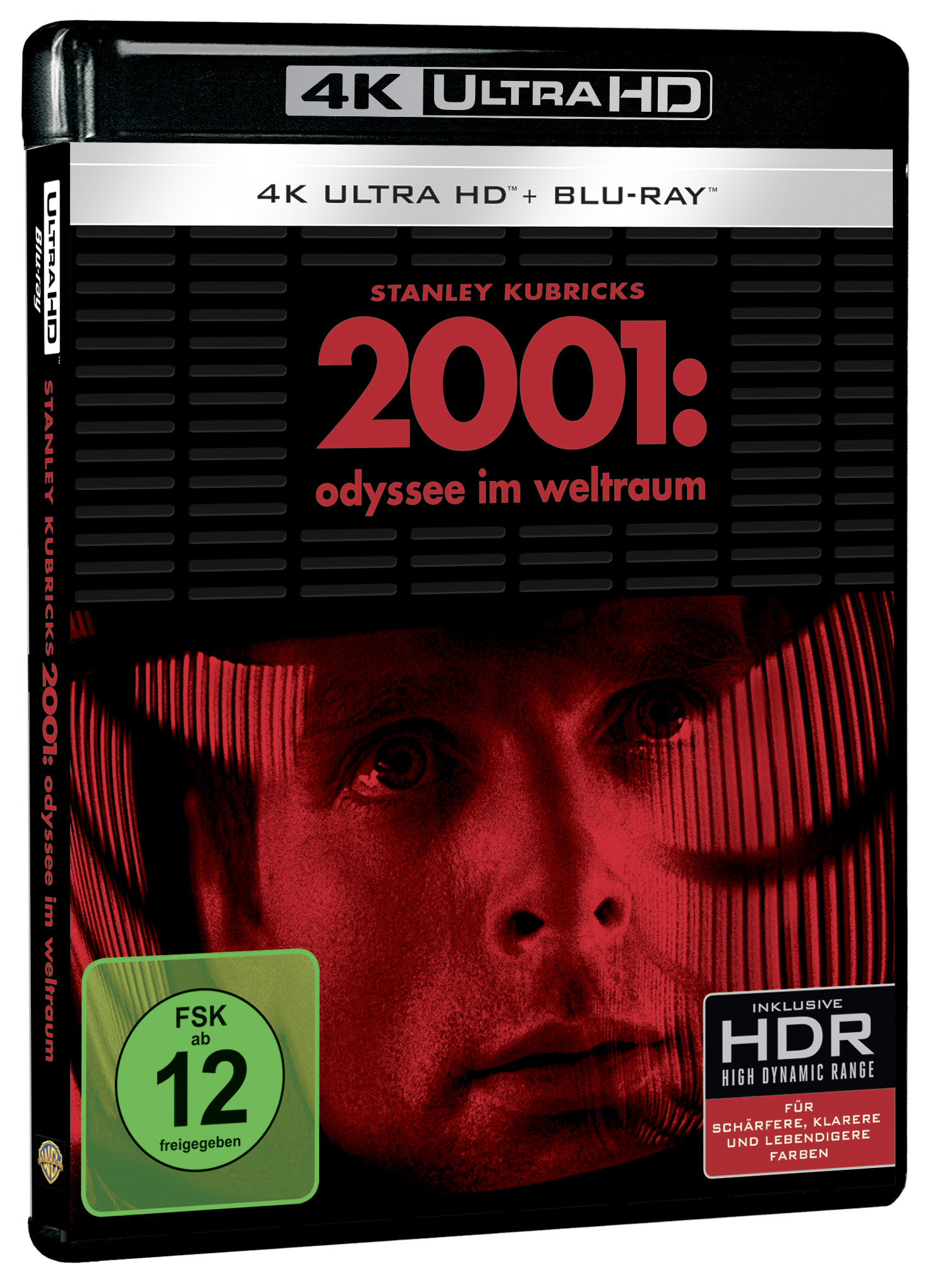 Filmcover für 2001: Odyssee im Weltraum. Zeigt ein Männergesicht mit rotem und schwarzem Hintergrund.