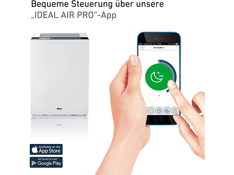 IDEAL AP60 PRO Luftreiniger Grau (90 Watt, Raumgröße: 175 m³, 360 Grad Smart Filter)