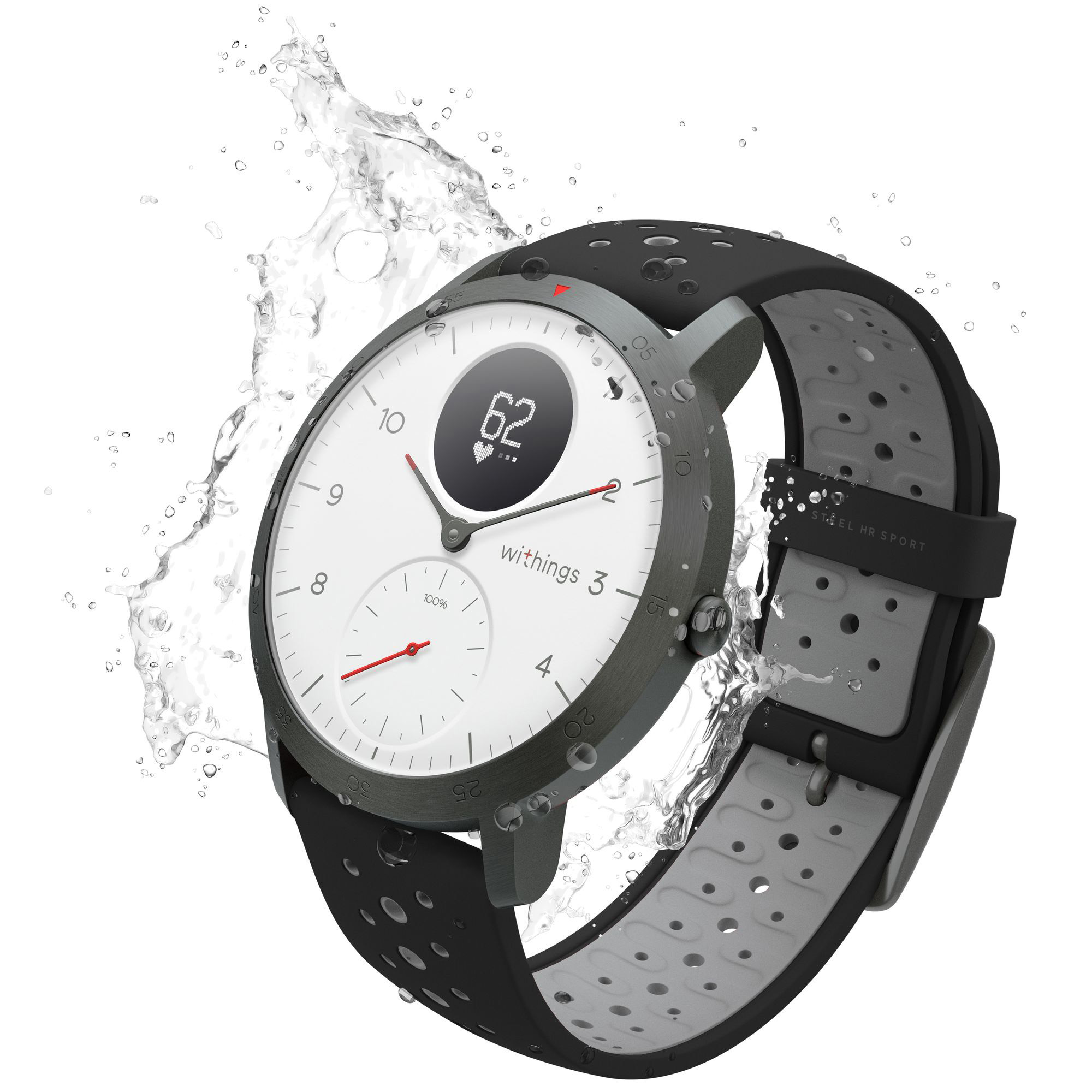 WITHINGS Steel HR Sport Hybrid Smartwatch Silikon, 230 mm, Weiß/Schwarz