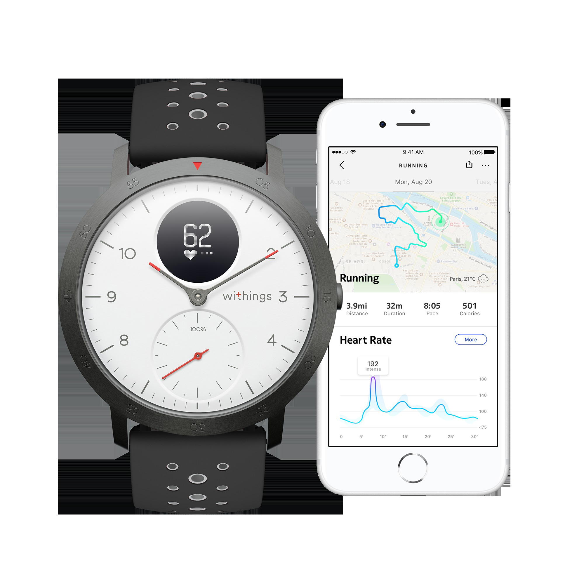 WITHINGS Steel HR Sport Hybrid Smartwatch Silikon, 230 mm, Weiß/Schwarz