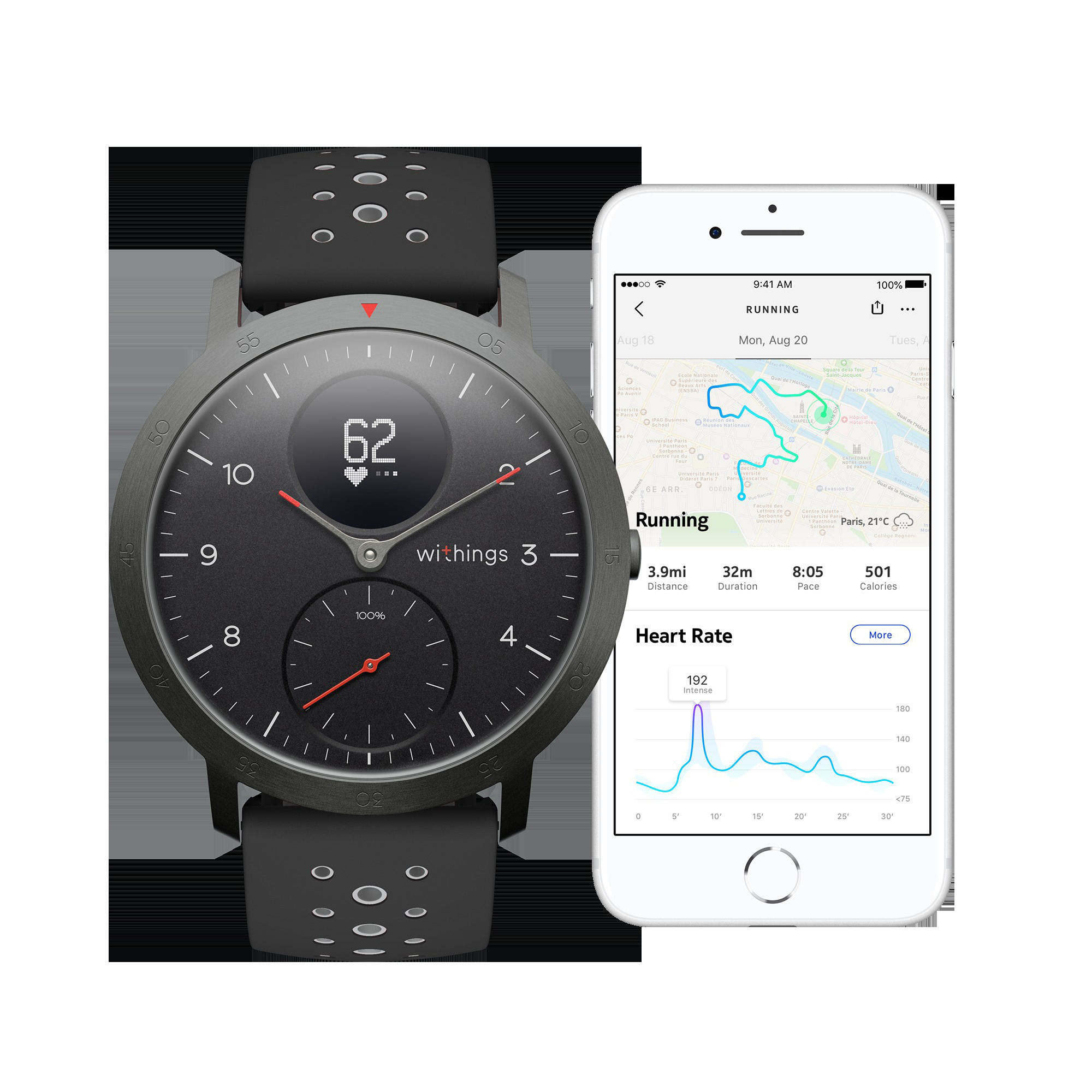 WITHINGS Steel HR Sport Hybrid Smartwatch Silikon, 230 mm, Schwarz