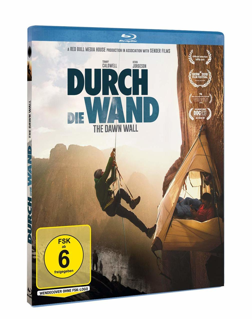 Blu-ray-Hülle mit einem Mann, der einen Berg erklimmt. Der Titel lautet Durch die Wand.