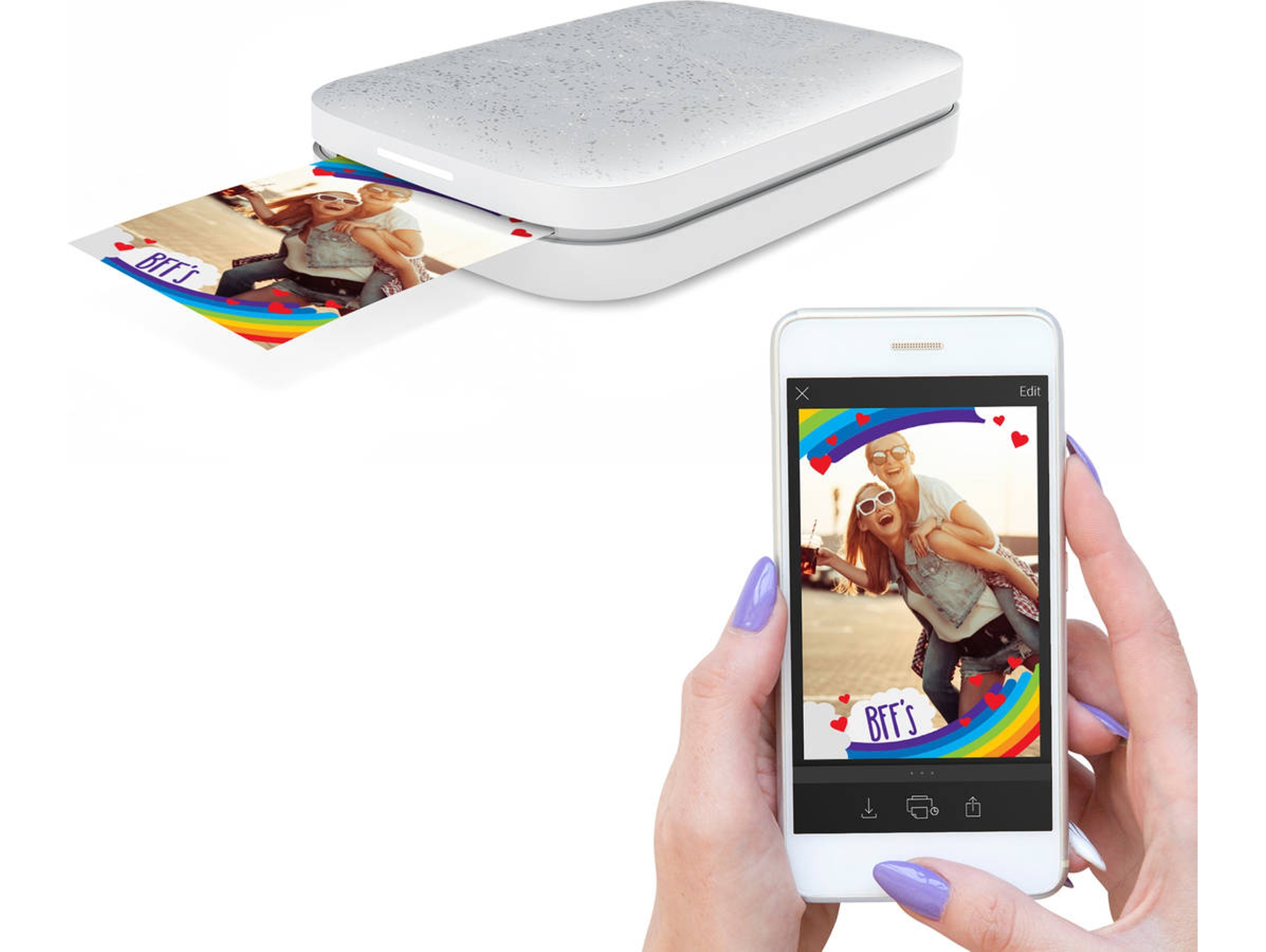 Pack Impresora fotográfica - HP Sprocket Perla + Funda + Tira luces LED