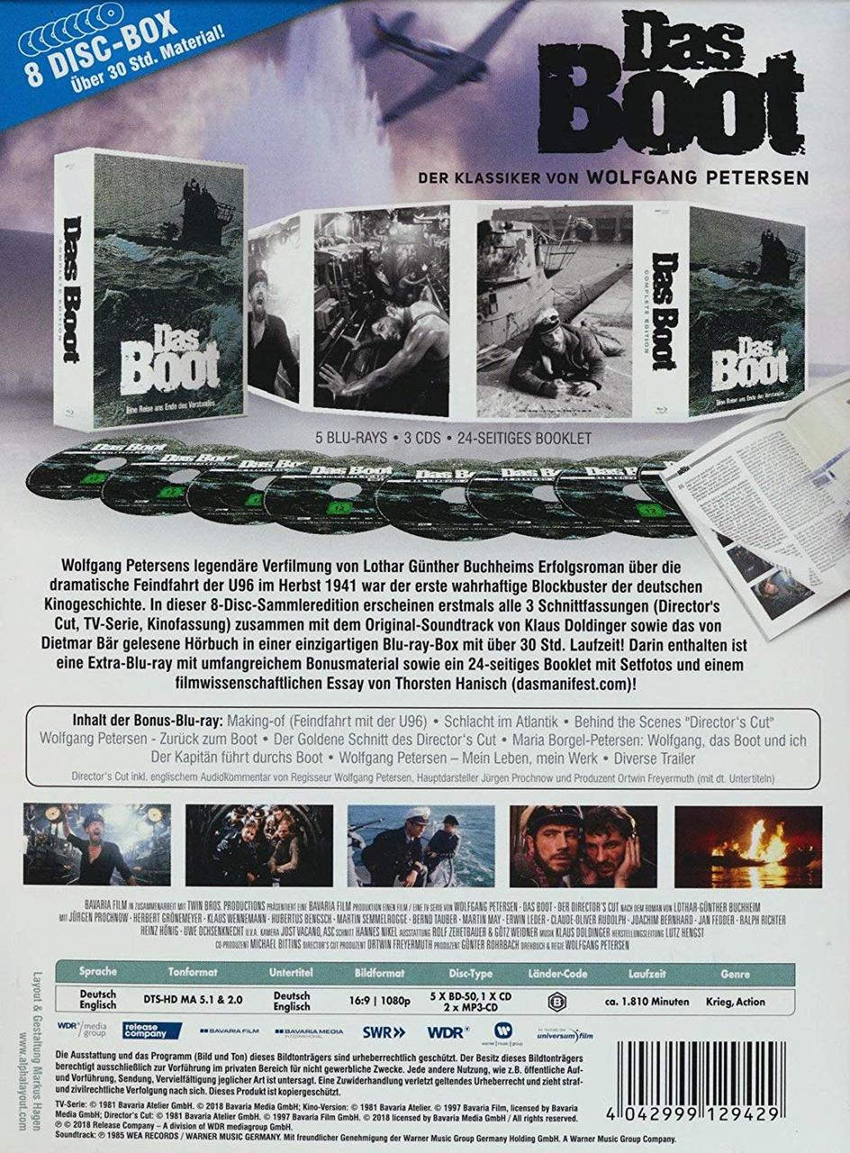 Rückseite der DVD-Box-Set für den Film Das Boot. Zeigt Filmdetails und Besetzung.